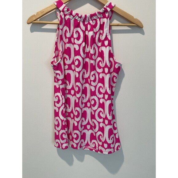 Jude Connally Pink White Ali Scroll Print V Split Neck Sleeveless Top Small - Picture 4 of 6